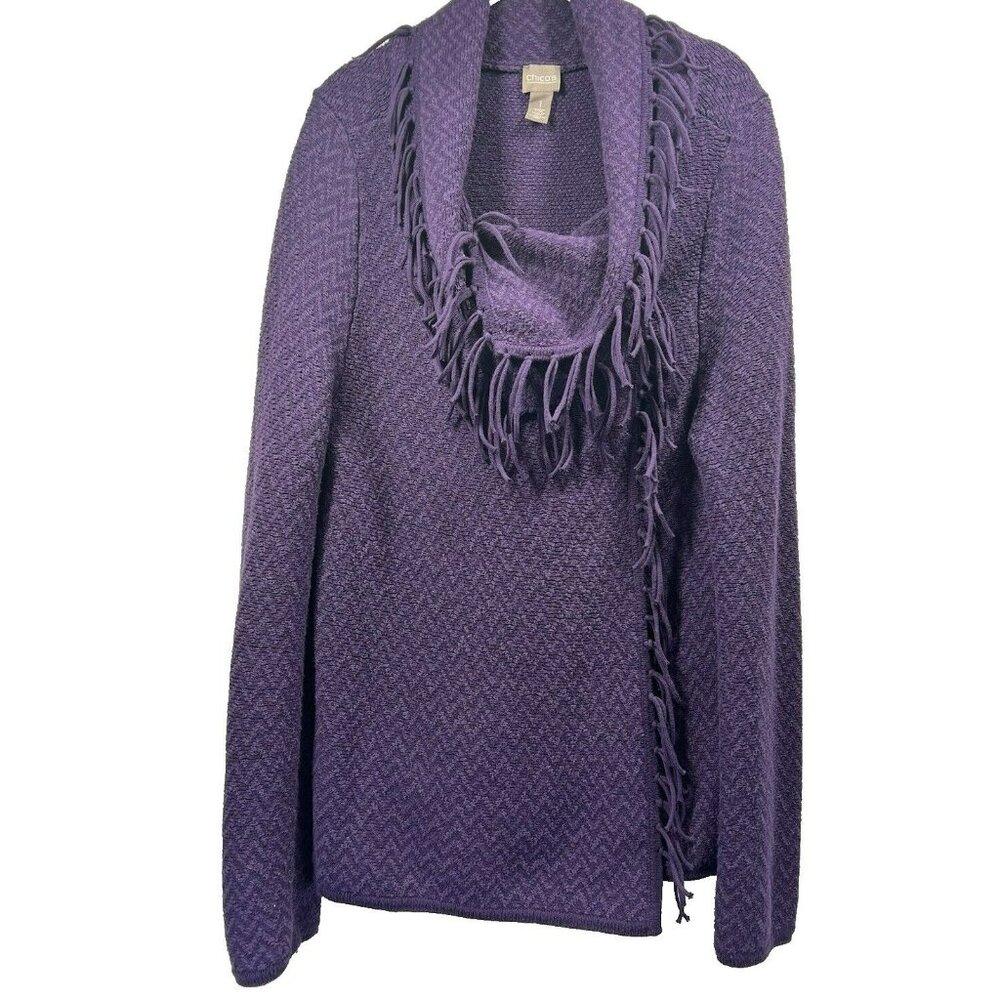 Chico's Ariana Convertible Fringe Cardigan Medium Purple‎ Bohemian Retro 90s Y2K